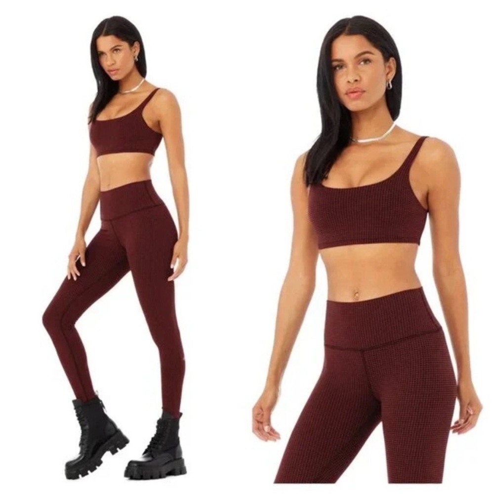 ALO Yoga Burgundy Houndstooth Set (Size S)